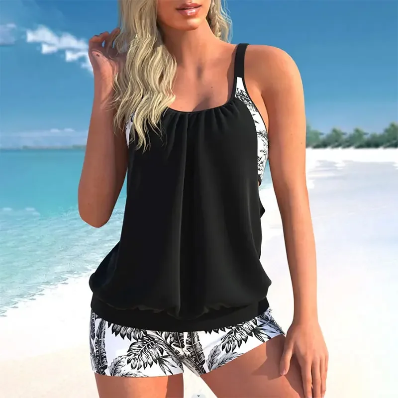 Women Swimwear Bikini Sets Two-piece Tankini Swimsuits High Waist Printing Summer Beachwear