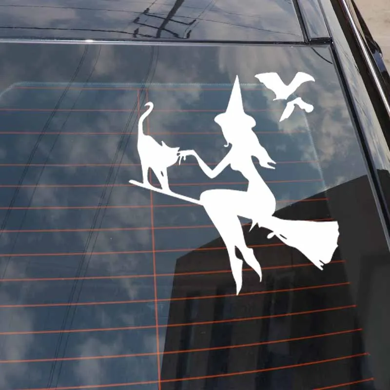 15x14 cm Car Sticker Witch Broom with Cat Batmobile Waterproof Vinyl Decal Car Accessories Pegatinas Para Coche DIY Car Styling