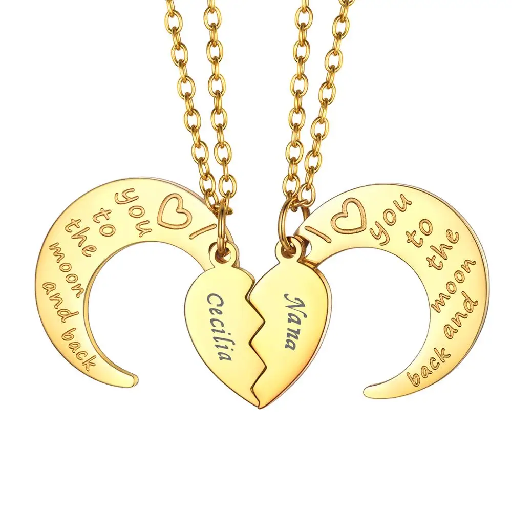U7 Custom Laser Names Necklace 2pcs/set Stainless Steel Heart Puzzel I Love You To The Moon and Back Wing Romatic  Jewelry silicone mold heart shaped wing tombstone resin shaker filler mold for filling craft diy jewelry pendant decor