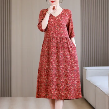 Nuovi abiti estivi di moda per le donne 2025 Abito taglie forti Casual Vintage Elegante stampa floreale Abiti larghi Abiti da donna 1