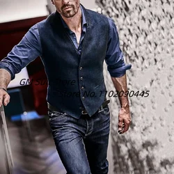 Men's Vest V-neck Herringbone Pattern Fashion Solid Color Single Breasted Business Sleeveless Five Buttons Suitable for Casual