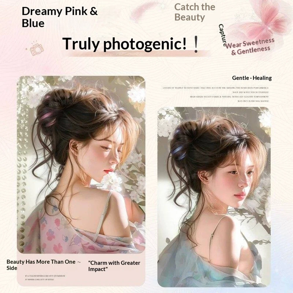 합성 드래곤 비어드 메시 번 헤어피스 핑크 하이라이트 푹신한 스크런치 가짜 헤어 익스텐션 액세서리 여성용 소녀 파티용