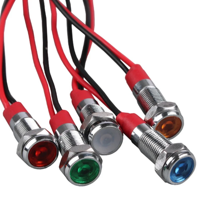 6mm 8mm 10mm 12mm LED 금속 표시등 방수 신호등 (전선 포함) 3V 5V 6V 12V 24V 220v 빨강 노랑 파랑 초록 흰색