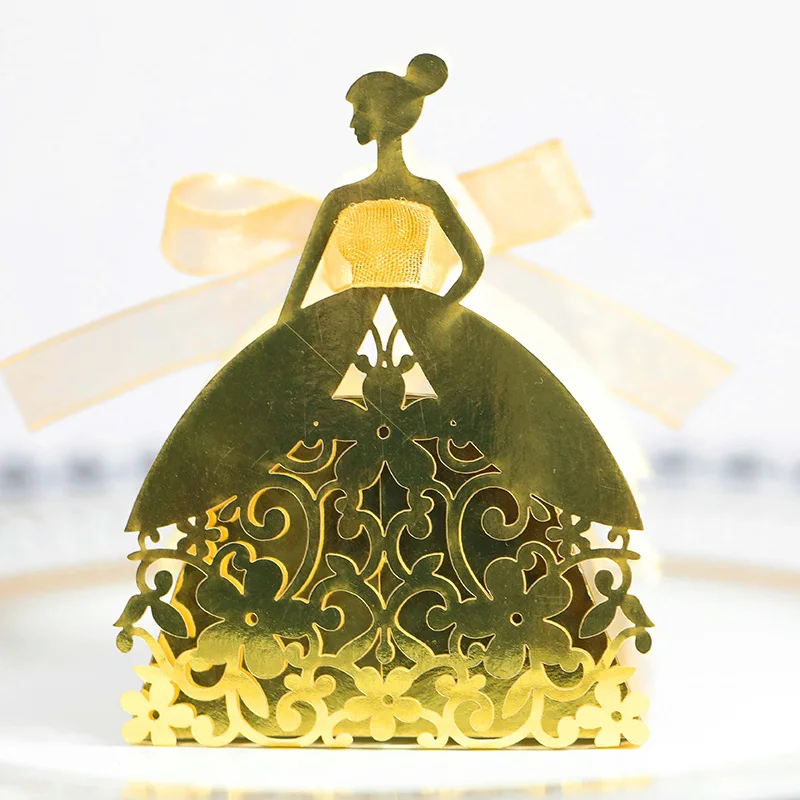 Laser Cut Pearl Paper Gift Boxes with Ribbon – Elegant Candy Chocolate Packaging for We... - SKU GBR17058 - UGI Packaging