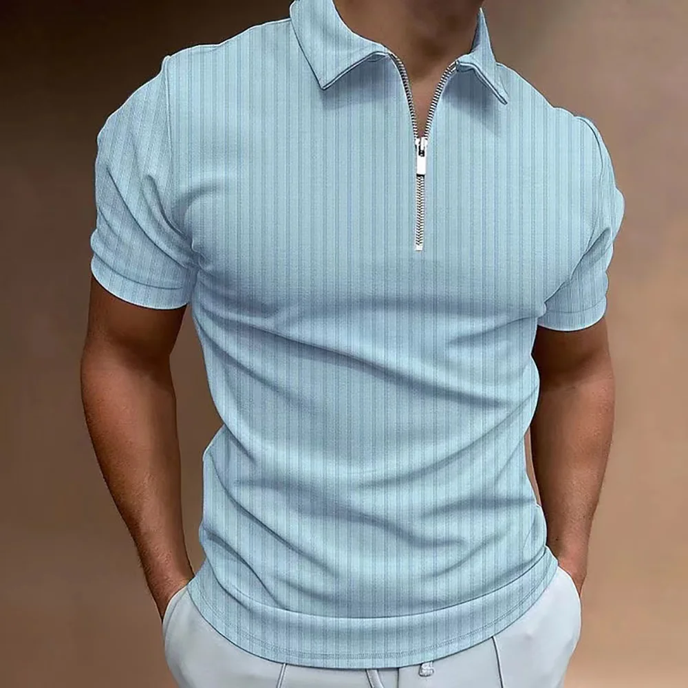 New Mens Fashion Polo Shirt Summer Stripe Zipper Mens Polo Shirt Solid Color T-shirt Brand Short Sleeve Shirt Casual SlimmingTop 11 S6e3ee6769b9244778d81a051b1cffca8q