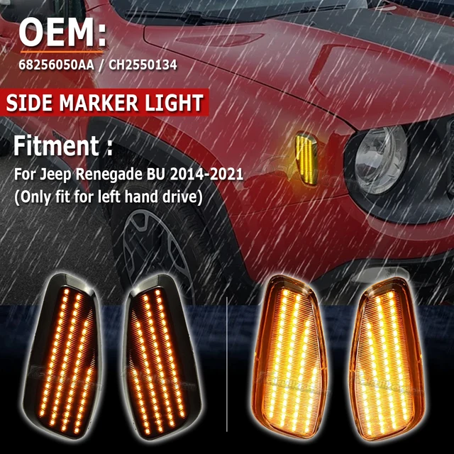 Driver Side Front Side Marker Light For 2015-2021 Jeep Renegade - Replacement Assembly For 68256050AA
