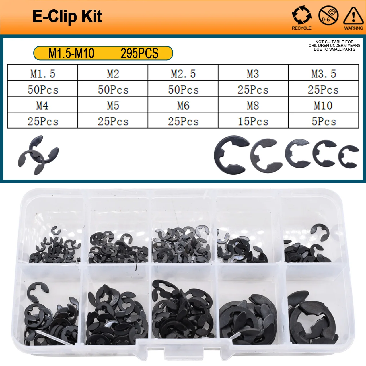 200x. Assortiment De Clips E/C Clip Bague Retenue Circlip Anneau élastique M 1,5