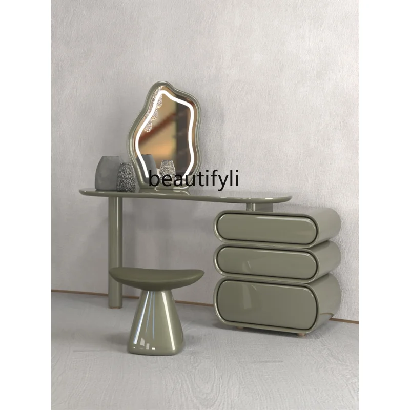 

Italian Minimalist Bedroom Makeup Table Modern Simple Storage Chest of Drawers Dressing Table Mirror Integrated Small Apartment