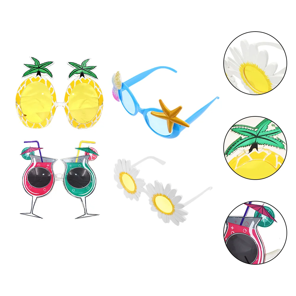 4Pcs Creative Hawaii Themed Eyeglasses Sea Beach Party Sunglasses Photo