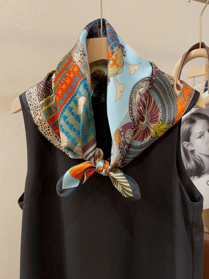 Bandana Donna Sciarpa Di Seta 100% Foulard 90x90cm Con Stampa