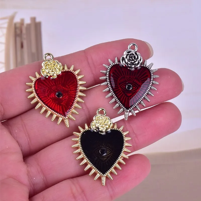 

10pcs 25*34mm Flower Evil Eye Heart Gothic Style Metal Charms DIY Earring Bracelet Jewelry Making