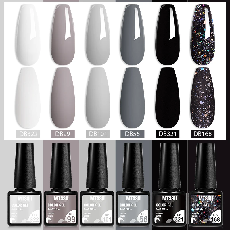 Description Picture 3 of item6Pcs Gray Gel Nail Polish Set Moonlight Colors Gel Semi Permanent Varnish Soak Off UV Gel Nail Art Manicure Base Top Coat Kit