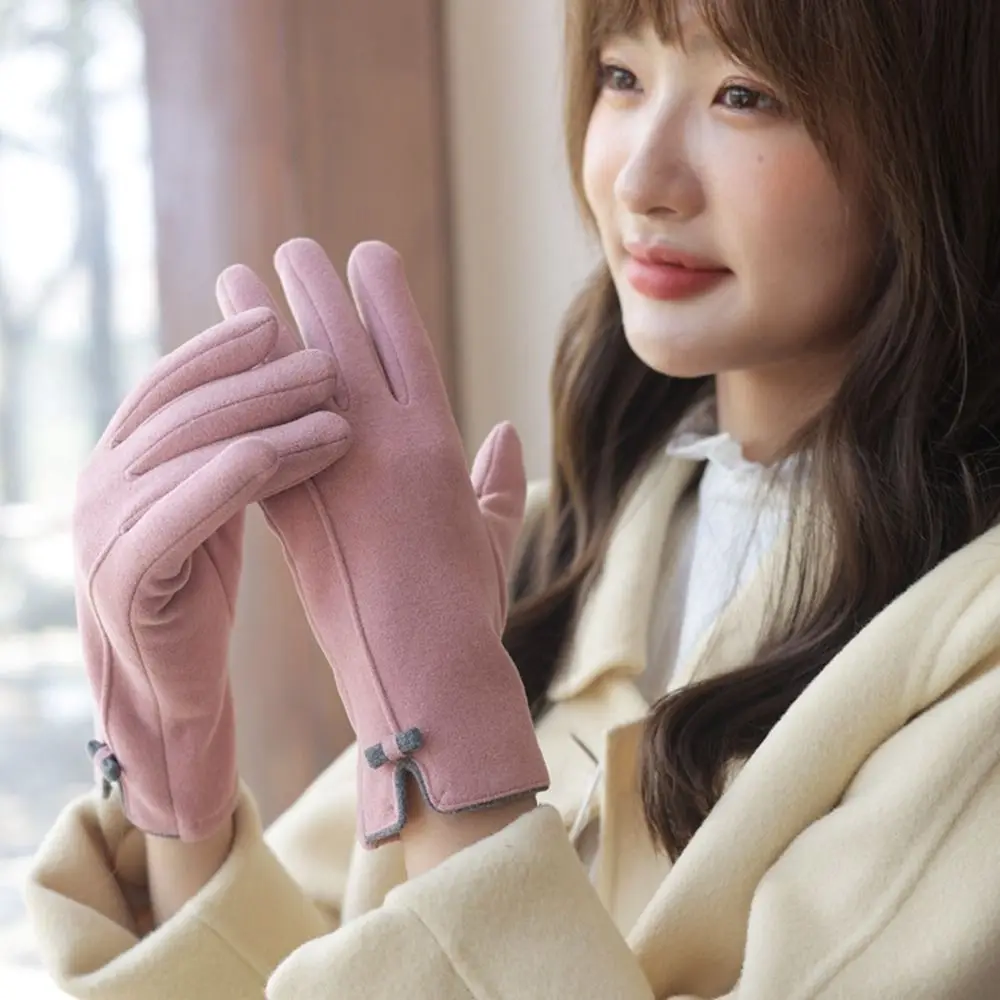 

Plus Velvet Warm Gloves Wool Mittens Winter Gloves Bow Full Finger Gloves Touch Screen Gloves Plush Gloves Female Gloves