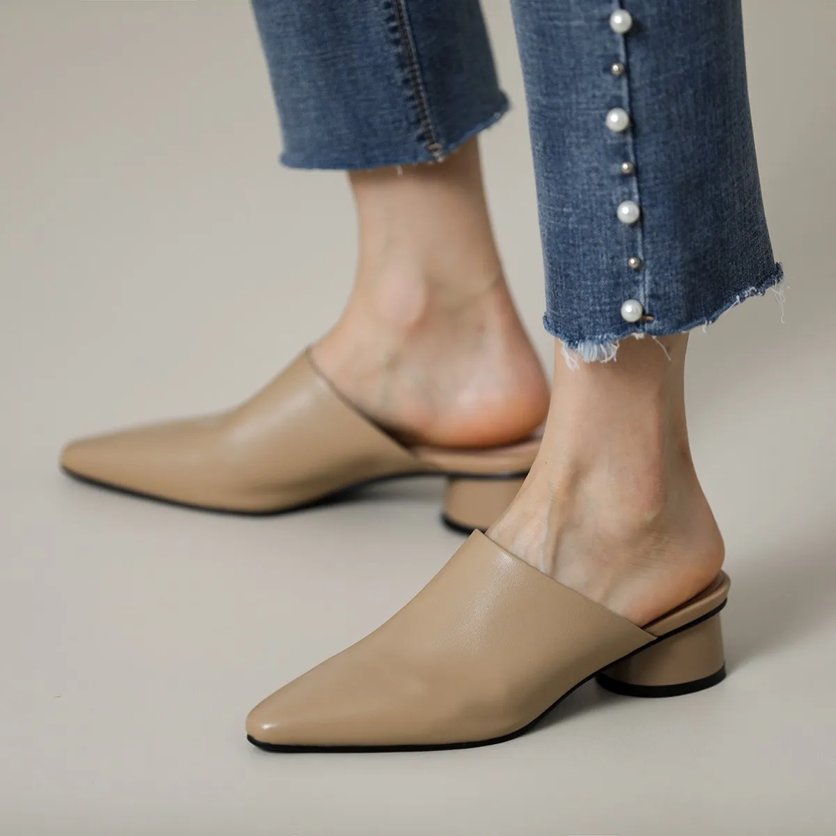 

Мюли женские из натуральной воловьей кожи, туфли с заостренным носком, без застежки, винтажные простые удобные Тапочки