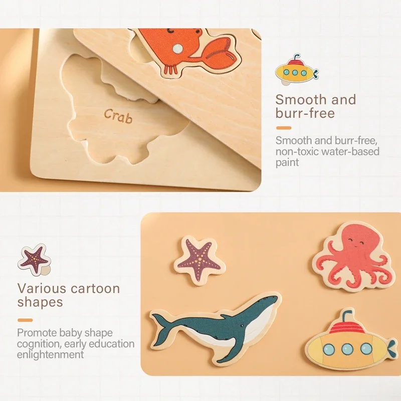 1PC Children Wooden 3D Puzzles Toys  Animals Vwgetable Colorful Puzzles Matching Toys For Baby Training Cognitive Montessor Toys 3
