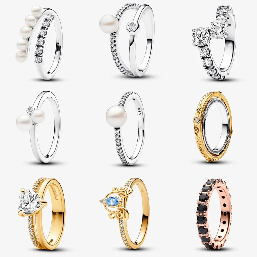 

925 Silver Sparkling Overlapping Band Ring Women Everyday Wear Treated Freshwater Cultured Pearls & Pave Open Ring DIY Jewelry