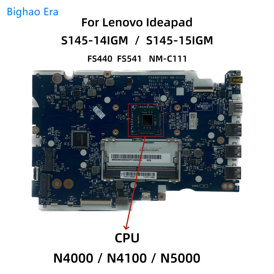 Placa-mãe Portátil para Lenovo Ideapad S14514igm S145-15igm N4000 N4100 N5000 Cpu Ddr4 Fs440 Fs541 Nm-c111 Fur: 5b20s4228