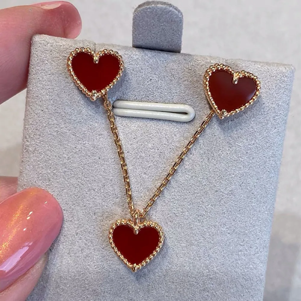 

925 Sterling Silver Small Heart Earrings Female Fashion Luxury High Quality Women Jewelry Set Necklace Bracelet Sale Wholesale