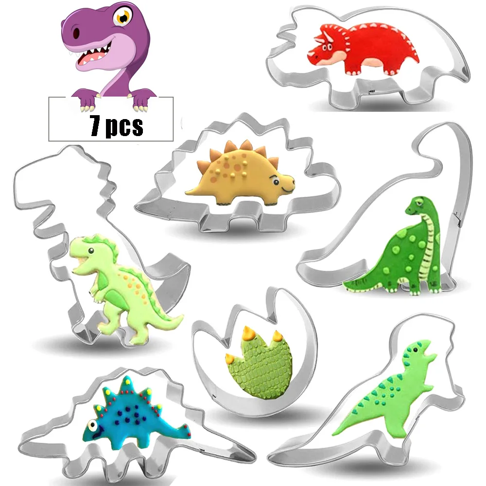 Cookie Cutters 7pcs Mini Metal Cute Dinosaur Theme Fondant Cutter Chocolate Mold Baking Accessories Cookie Decorating Tools