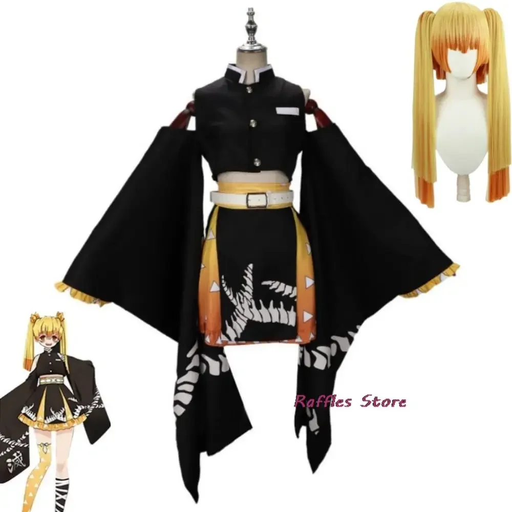 

Костюм для косплея аниме Zenko Agatsuma Zenitsu, черно-желтое платье, длинный парик, носки, головной убор