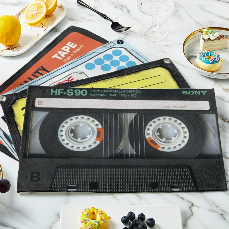 

Vintage Cassette Music Tape Placemats Non-Slip Heat Resistant Washable Plate Mat For Dining Table Bowl Coaster Home Decor Mats