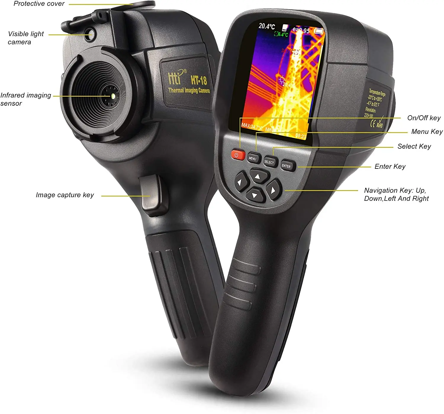 220 x 160 IR Resolution Thermal Imager, Handheld 35200 Pixels Thermal  Imaging Camera with 3.2