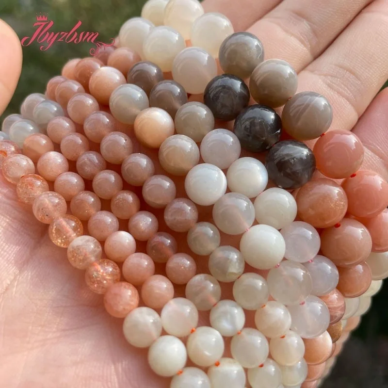 6/8/10mm Smooth Round Rainbow Multicolor Natural Stone Beads Moonstone for DIY Accessories Necklace Bracelets Jewelry Making 15