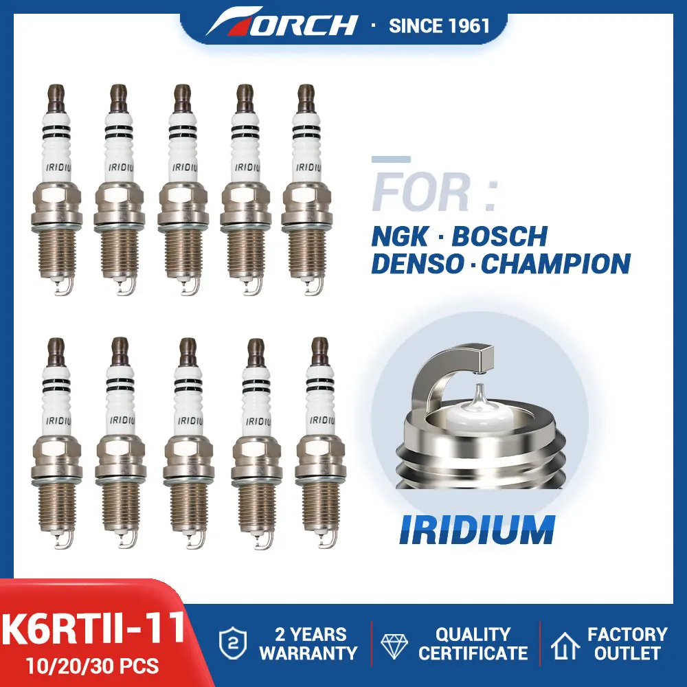

10-30PCS Candles Replace for HYUNDAI/KIA 0K01C-18110 18814-11061 NISSAN 22401-01P16 Double Iridium Spark Plugs TORCH K6RTII-11