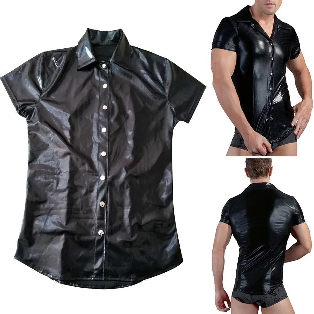 

Mens Ther Shiny Short Sleeve T-ightclub Costume Shirt Top Party N