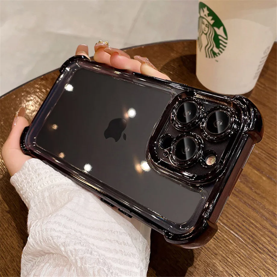 thumbnail image 1 of Luxury Electroplate Shockproof Phone Case For iPhone 15 14 13 12 11 Pro Max Plus Lens Protection Bumper Transparent Back Cover, 1 of 5