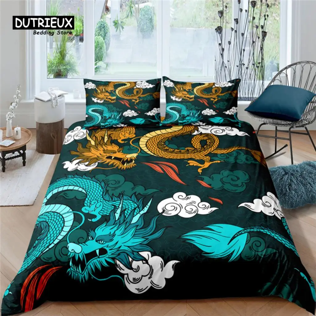 

Home Living Luxury Dragon Print 2/3Pcs Soft Duvet Cover PillowCase Queen and King Size Kids Bedding Set EU/US/AU Size