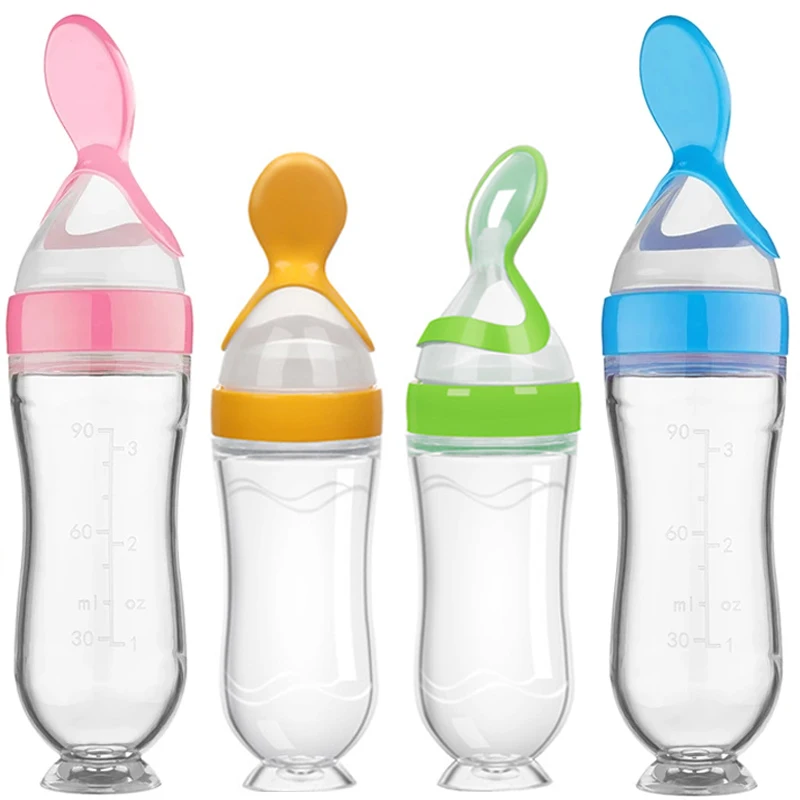 Silicone Squeezing Suction Cup Feeding Spoons Baby Complementary Feeding Bottle Feeder Newborn Tableware Accessories
