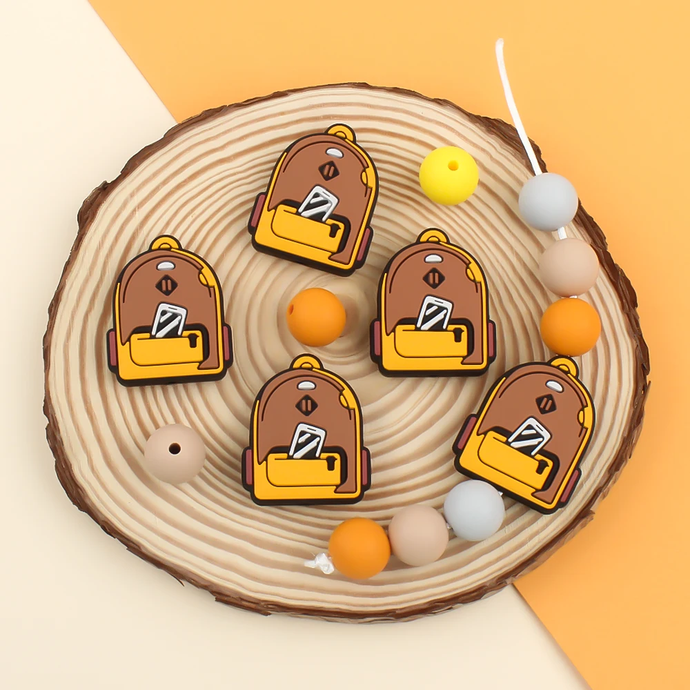 여아용 실리콘 루즈 비즈, 햄버거 책가방 모양 초점 비즈, 쥬얼리 제작용 DIY 젖꼭지 클립 목걸이 액세서리, 10 개