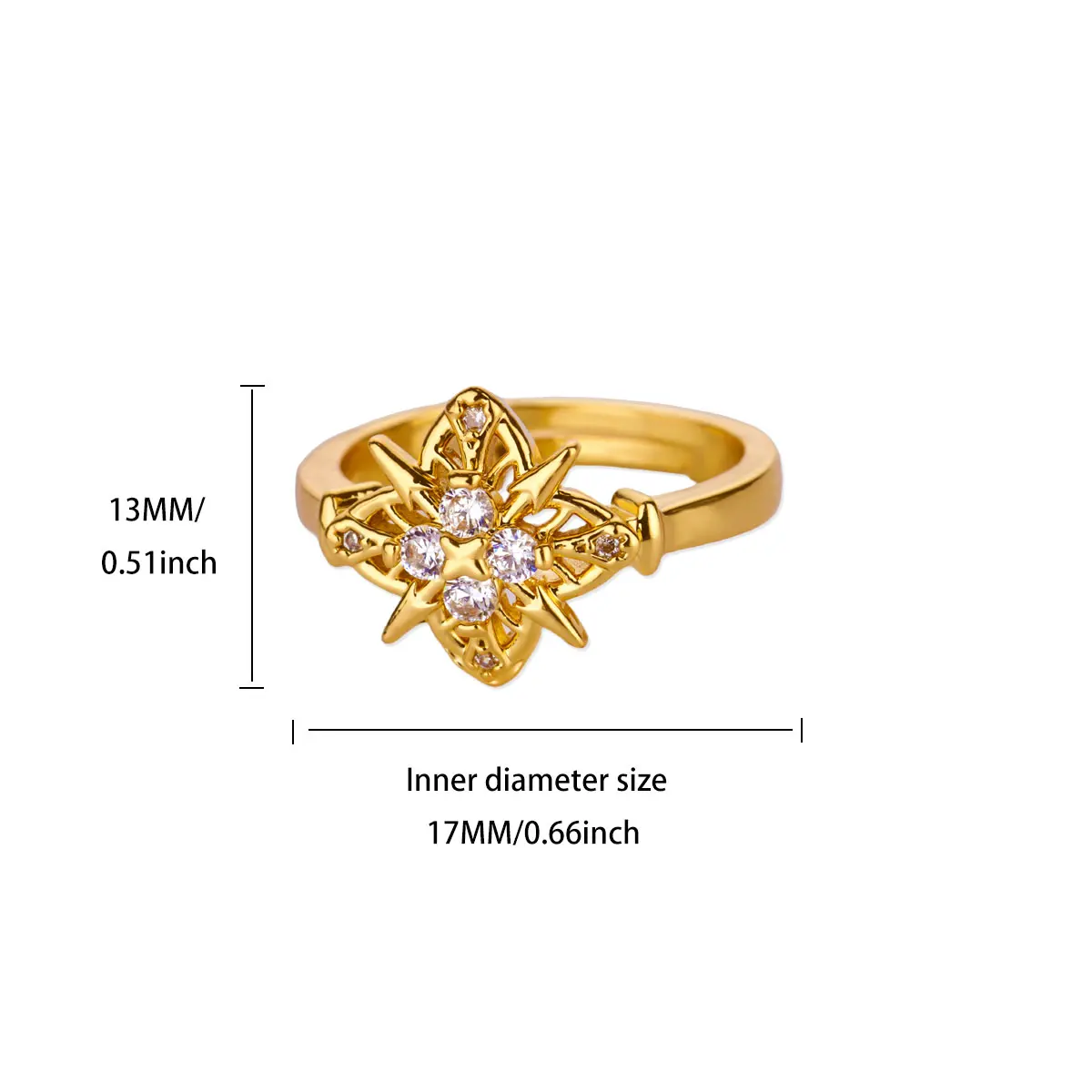 Four Leaf Clover Zircon Rings Gold Color Stainless Steel Ring