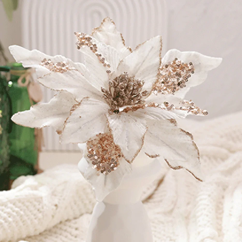 1 Stück 28 cm Weihnachtsstern Glitzerblume Weihnachtsbaum Rot Weiß Rosa Grün Blumenkopf Hängend Navidad 2025 Neujahrsgeschenke