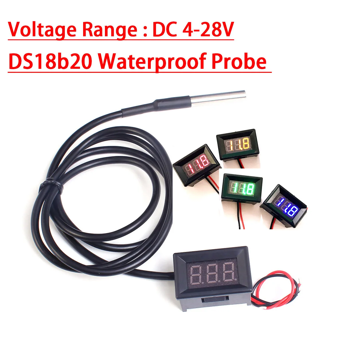 DC 12V 24V DS18b20 LED 디지털 온도계 -55 +125 섭씨 온도 측정기 모니터 자동차/물/공기/실내/실외