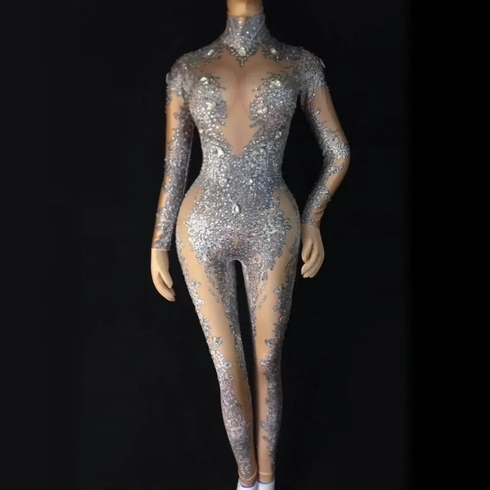 Sassiest Around Crystal Embellished Nude Long Sleeve Party Bodysuit