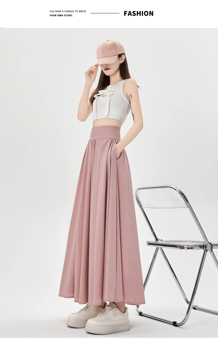 Solid Color Suit Skirt High Waist Medium Length Pleated Skirt Fashionable Versatile A-line Umbrella Skirt Spring Summer New