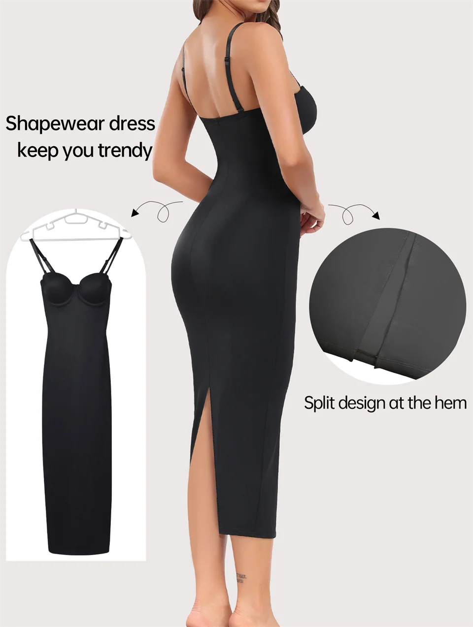 Description Picture 6 of itemWechey Slip Dress Tummy Control Shapewear Women Slimming Body Push Up Bras Lifts Breasts Underwear Slit Hemline