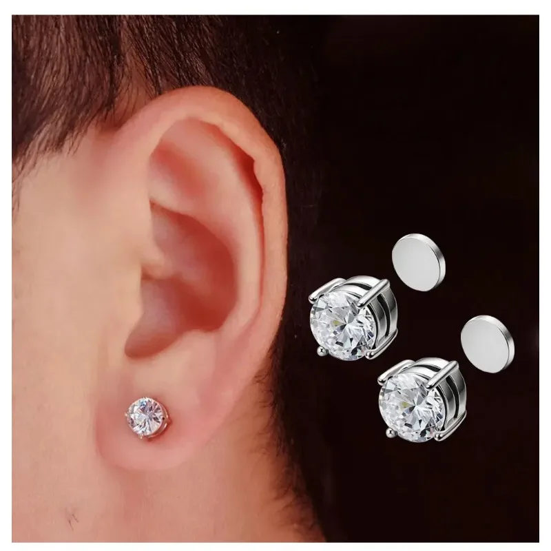 Ear Clip Earrings 1Pairs Crystal Strong Magnetic for Men Women Punk Round Zircon Non Piercing Ear Jewelry