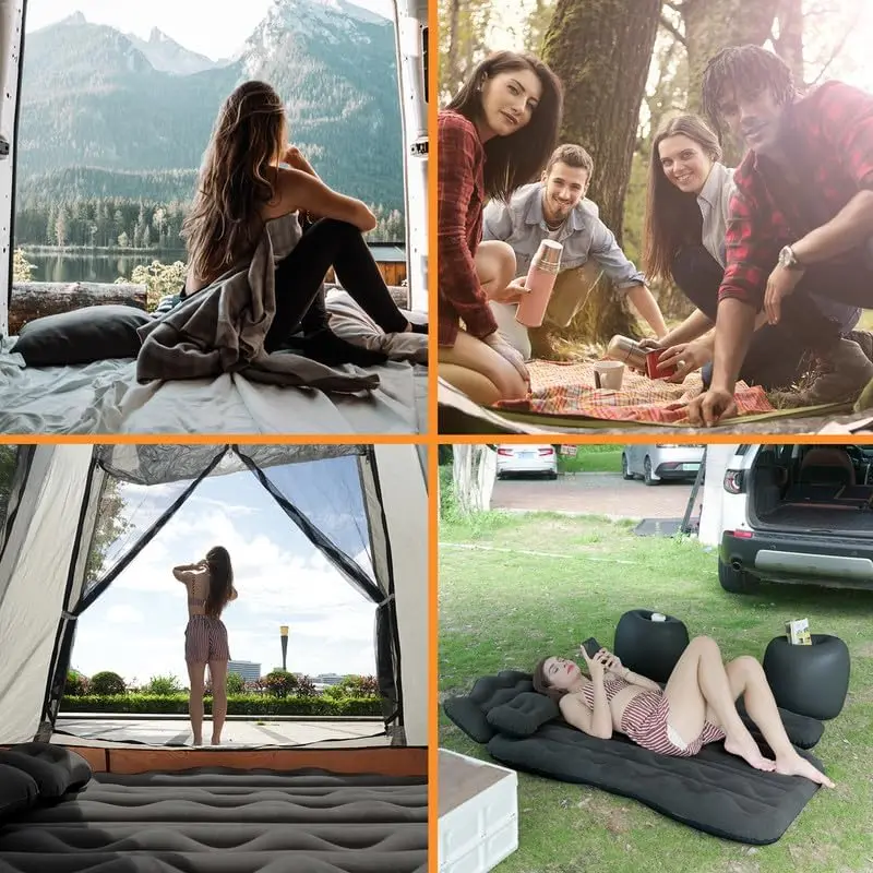 Inflatable Air Mattress Flocking Portable Foldable Thickened Backseat Air Mattress for SUV Car Outdoor with Pump