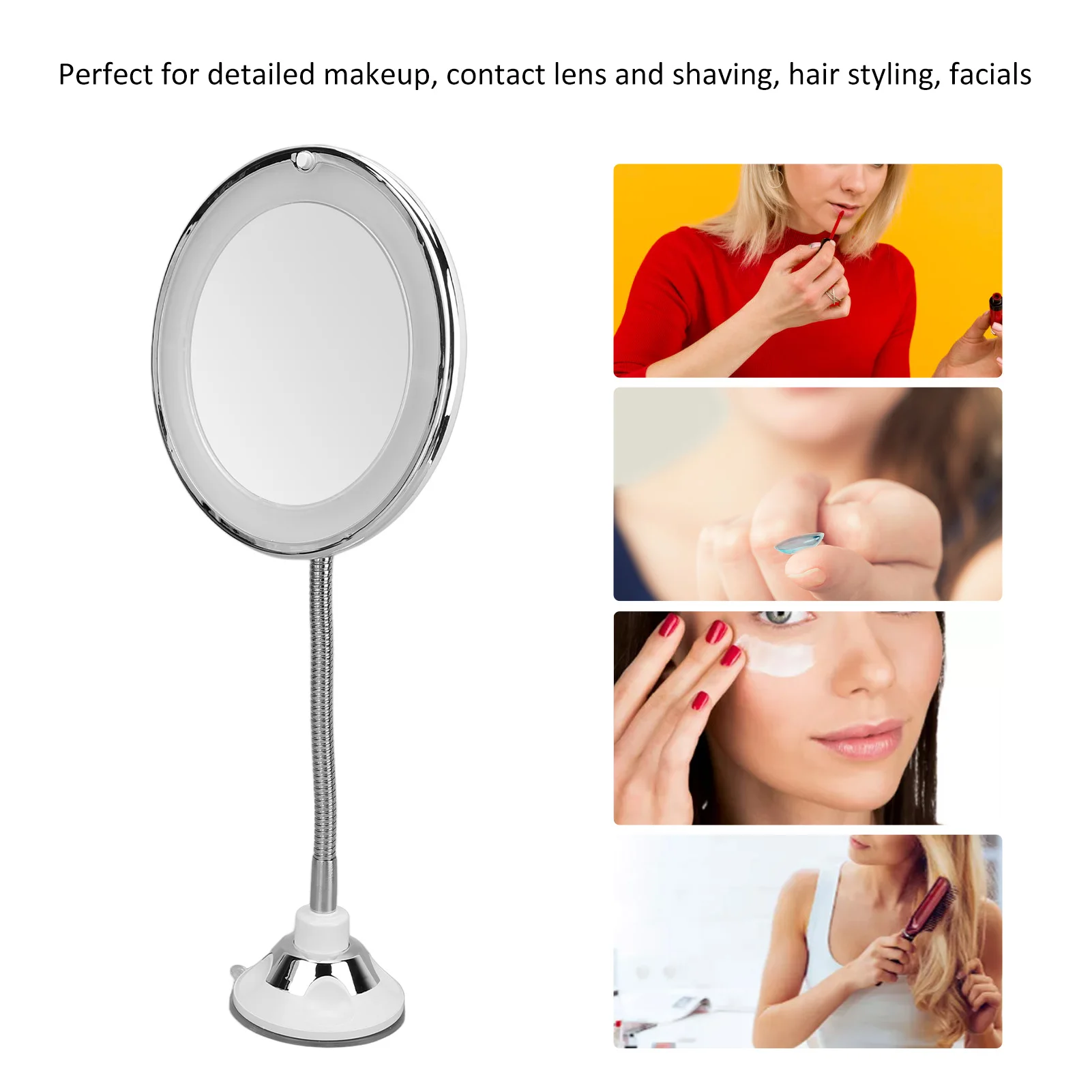 Magnifying Mirror 10X Magnification LED Fill Light Suction Cup Adjustable Gooseneck Makeup Mirror for Home  Makeup Mirror