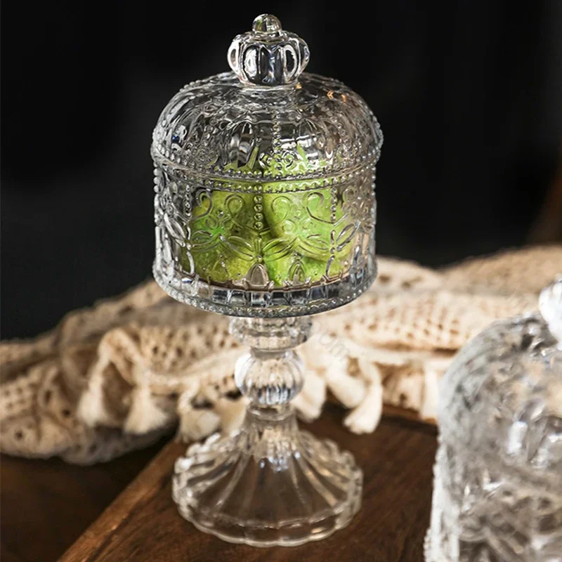 Light Luxury Relief Glass Jar Delicious Afternoon Tea Snacks Cups Household Cute Candy Jar Creative Desktop Storage Ornament 4