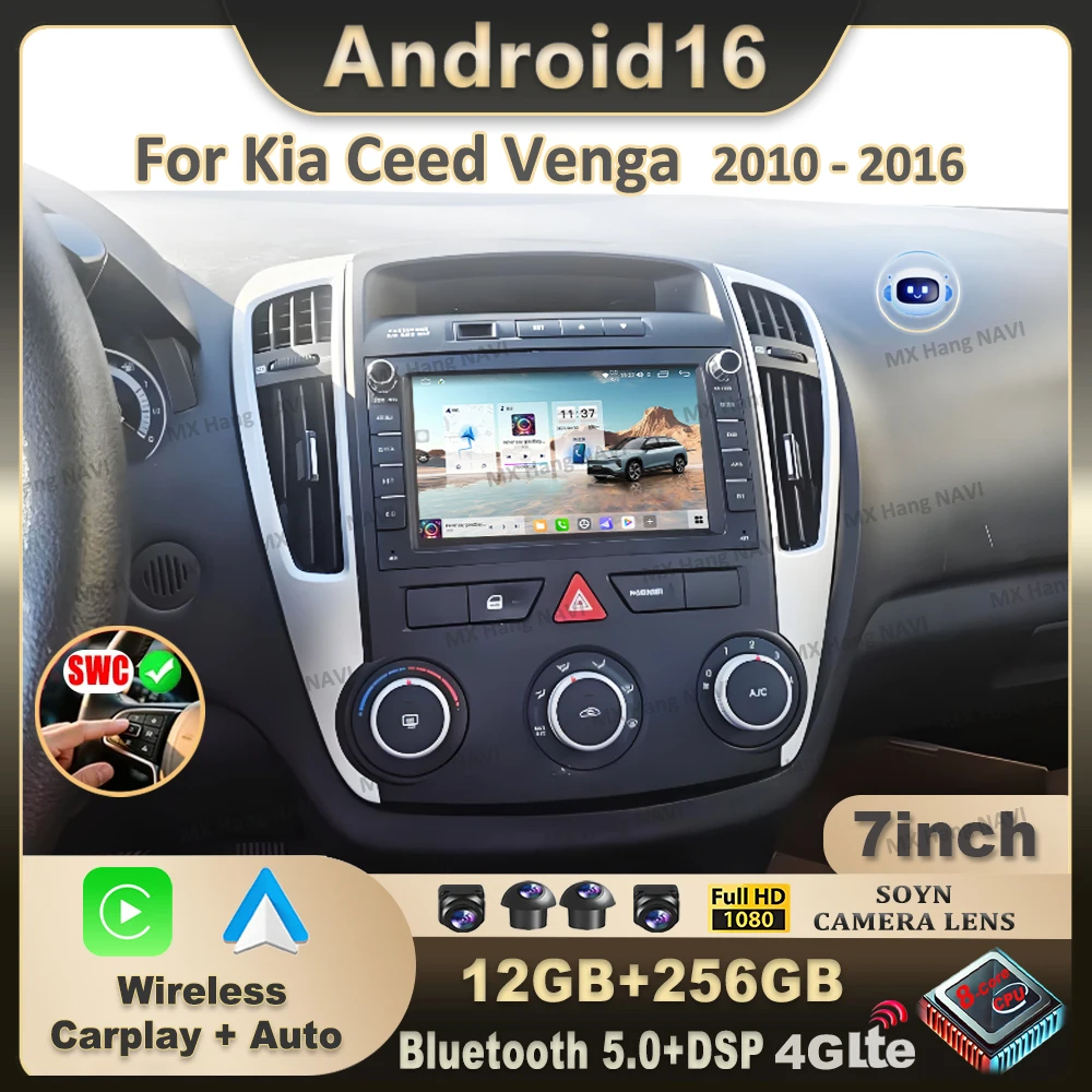Reproductor Multimedia Android 16 de 7 Pulgadas para Kia Ceed Venga 2010-2016, Radio de Auto con GPS, Navegación, Audio, Video, CarPlay y DSP 1