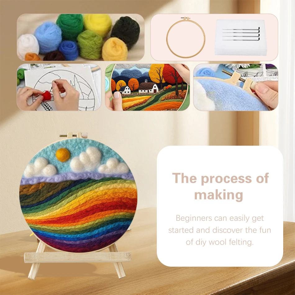 PhotoCustom Funny DIY Wool Embroidery Kit Ins Creative Starry Landscape Wool Stitch Picture Kit Craft Felt Paintings Decors wool felting kit needle felt kit