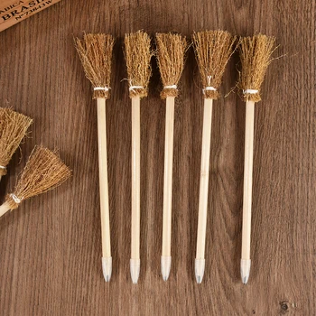 10Pcs Witch Broom Shaped Wooden Pencils Kids Halloween Birthday Party Favors Gift Goodie Bag Filler Writing Pencils School Prize 1