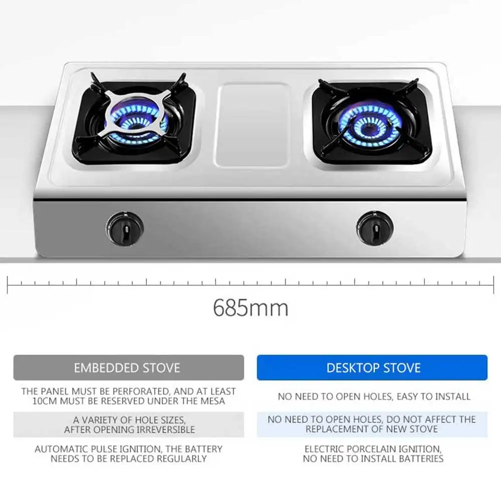 Kitchen Double Cooktop Gas Stove Stainless Steel Dual Desktop Flameout Protection Energy-Saving Gasherd Kochfeld