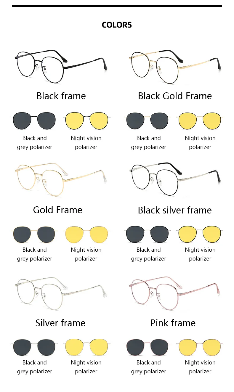 Polarisierte Sonnenbrille mit rundem Rahmen, magnetische Clip-on-Brille, Metallrahmen, optische Brillen mit Sehstärke, Magnet-Brille, 3-in-1 – Detail 10