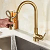 Antique Brass Kitchen Faucet with Pull-Out Spout Deck-Mounted Hot and Cold Mixer Tap 360° Rotation for Versatile Use 2