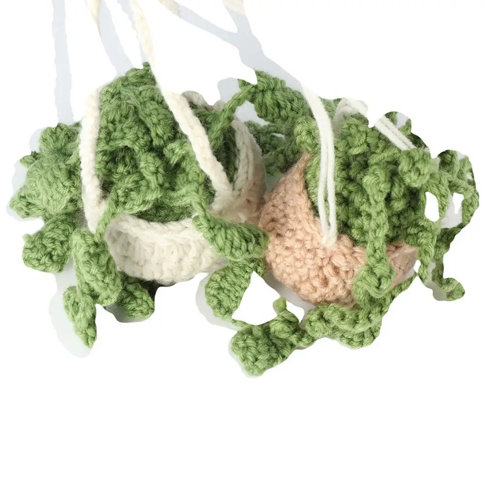 Mirror Hanging Handmade Car Decor Car Basket Hanging Plant Crochet Pendant Crochet Potted Pendant Car Potted Plants Pendant